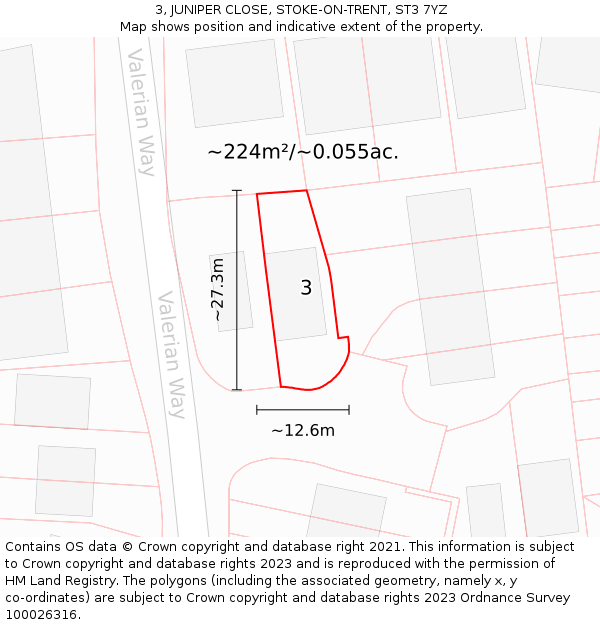 3, JUNIPER CLOSE, STOKE-ON-TRENT, ST3 7YZ: Plot and title map