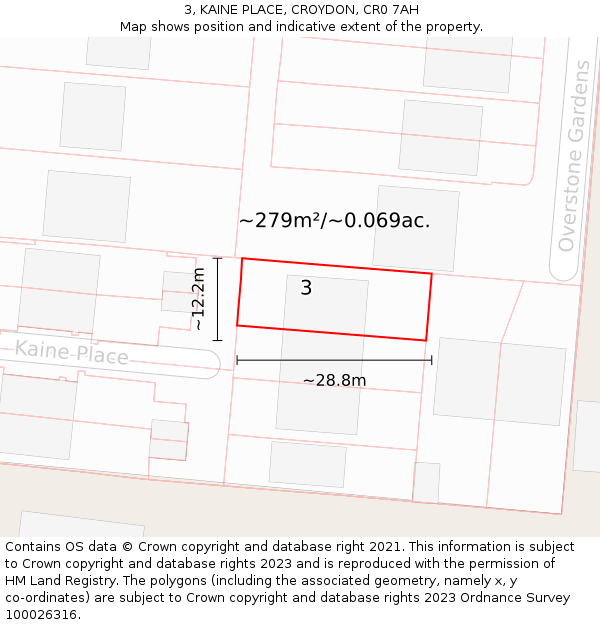 3, KAINE PLACE, CROYDON, CR0 7AH: Plot and title map