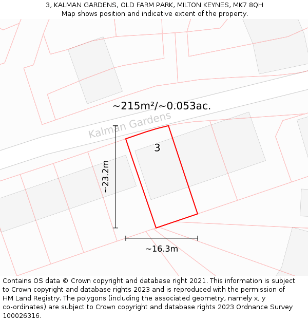 3, KALMAN GARDENS, OLD FARM PARK, MILTON KEYNES, MK7 8QH: Plot and title map