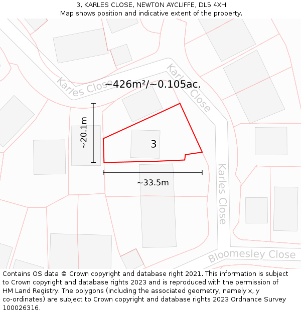 3, KARLES CLOSE, NEWTON AYCLIFFE, DL5 4XH: Plot and title map