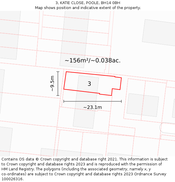 3, KATIE CLOSE, POOLE, BH14 0BH: Plot and title map