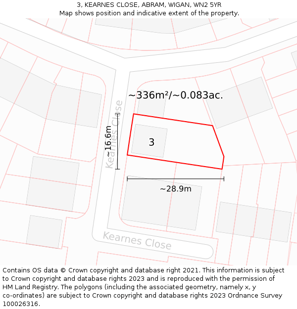 3, KEARNES CLOSE, ABRAM, WIGAN, WN2 5YR: Plot and title map