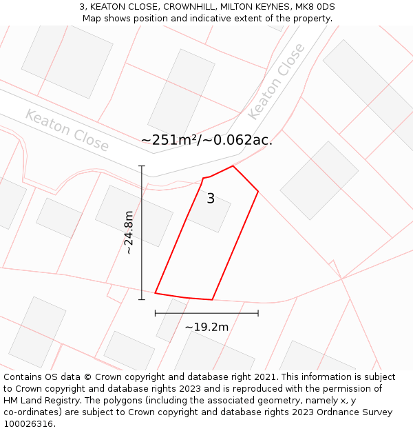 3, KEATON CLOSE, CROWNHILL, MILTON KEYNES, MK8 0DS: Plot and title map