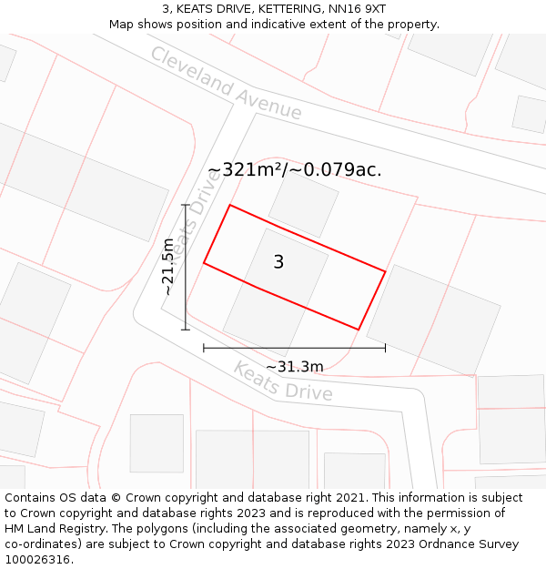 3, KEATS DRIVE, KETTERING, NN16 9XT: Plot and title map