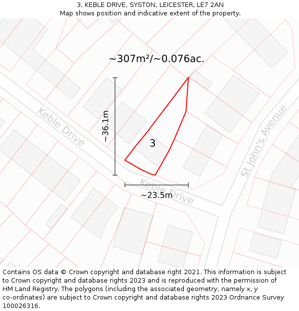 3, KEBLE DRIVE, SYSTON, LEICESTER, LE7 2AN: Plot and title map