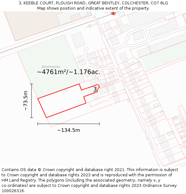 3, KEEBLE COURT, PLOUGH ROAD, GREAT BENTLEY, COLCHESTER, CO7 8LG: Plot and title map