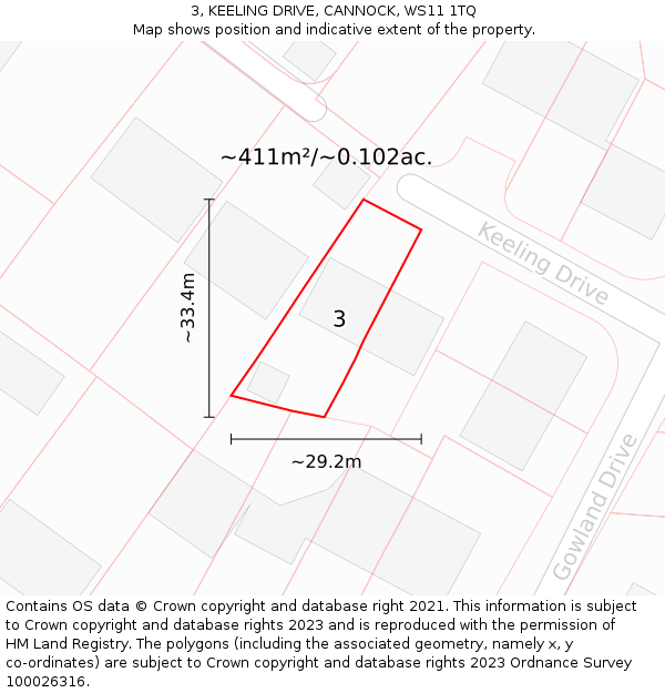 3, KEELING DRIVE, CANNOCK, WS11 1TQ: Plot and title map