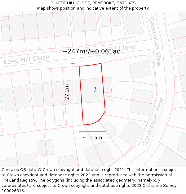 3, KEEP HILL CLOSE, PEMBROKE, SA71 4TS: Plot and title map