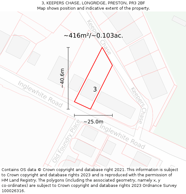 3, KEEPERS CHASE, LONGRIDGE, PRESTON, PR3 2BF: Plot and title map