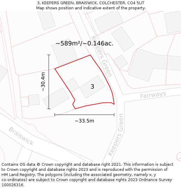 3, KEEPERS GREEN, BRAISWICK, COLCHESTER, CO4 5UT: Plot and title map