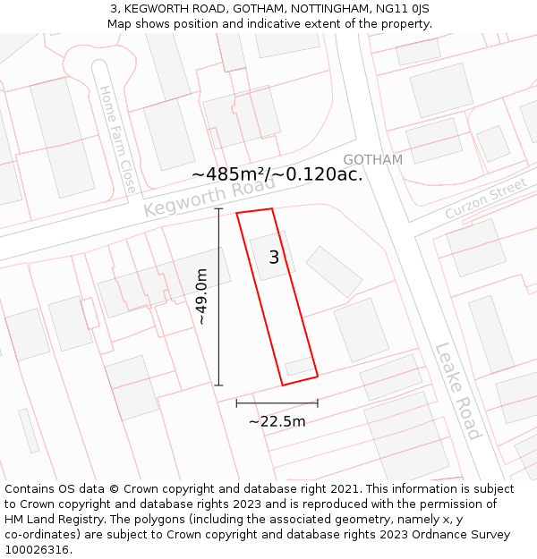 3, KEGWORTH ROAD, GOTHAM, NOTTINGHAM, NG11 0JS: Plot and title map