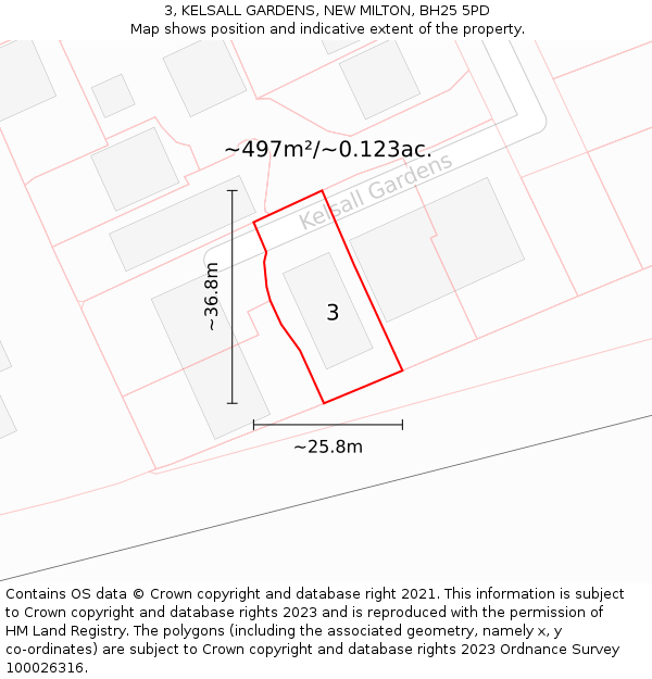 3, KELSALL GARDENS, NEW MILTON, BH25 5PD: Plot and title map