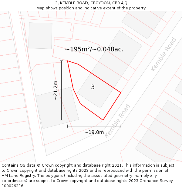 3, KEMBLE ROAD, CROYDON, CR0 4JQ: Plot and title map