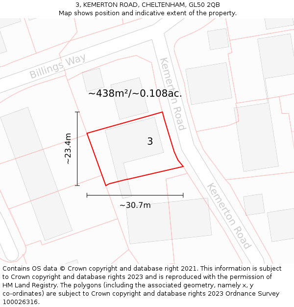 3, KEMERTON ROAD, CHELTENHAM, GL50 2QB: Plot and title map