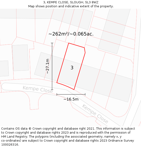 3, KEMPE CLOSE, SLOUGH, SL3 8WZ: Plot and title map