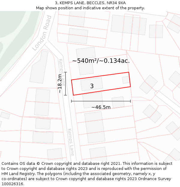 3, KEMPS LANE, BECCLES, NR34 9XA: Plot and title map