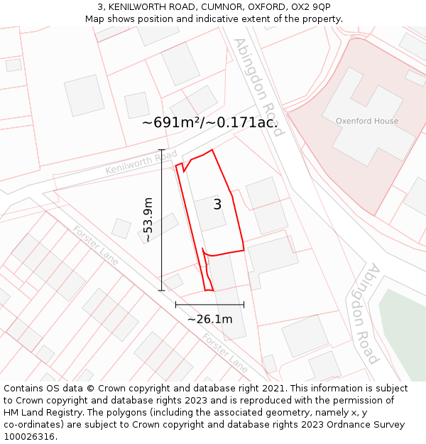 3, KENILWORTH ROAD, CUMNOR, OXFORD, OX2 9QP: Plot and title map