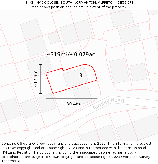 3, KENNACK CLOSE, SOUTH NORMANTON, ALFRETON, DE55 2FE: Plot and title map