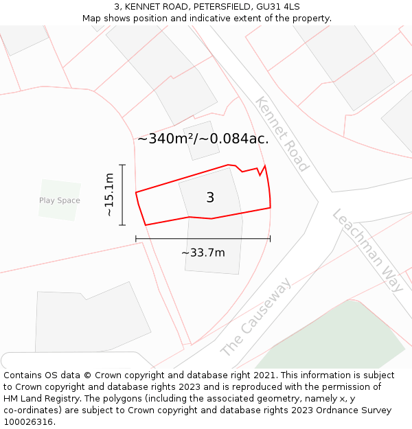 3, KENNET ROAD, PETERSFIELD, GU31 4LS: Plot and title map