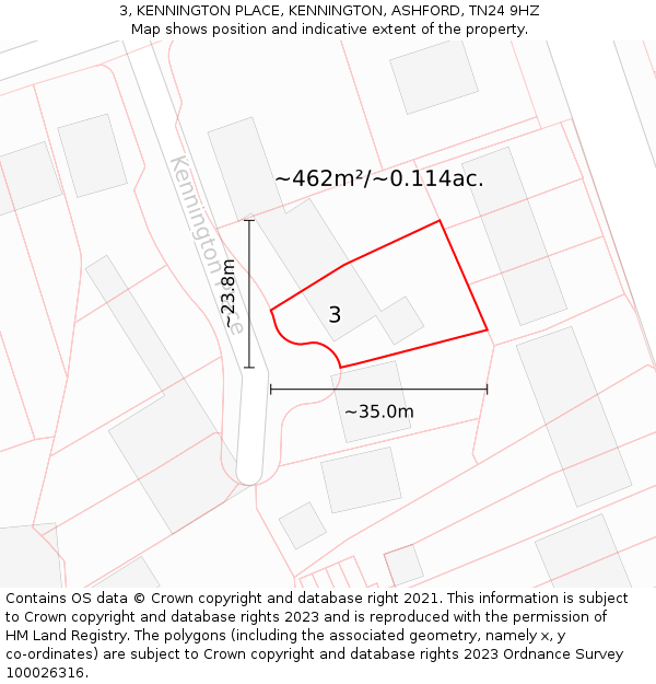 3, KENNINGTON PLACE, KENNINGTON, ASHFORD, TN24 9HZ: Plot and title map