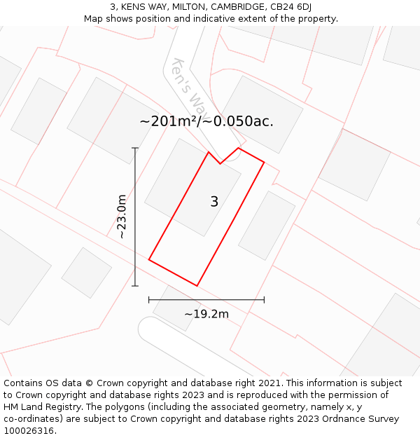 3, KENS WAY, MILTON, CAMBRIDGE, CB24 6DJ: Plot and title map