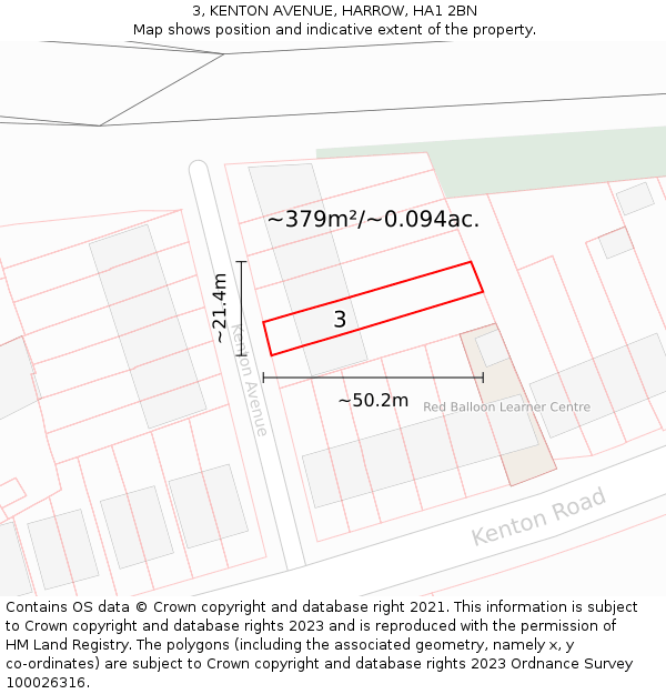 3, KENTON AVENUE, HARROW, HA1 2BN: Plot and title map