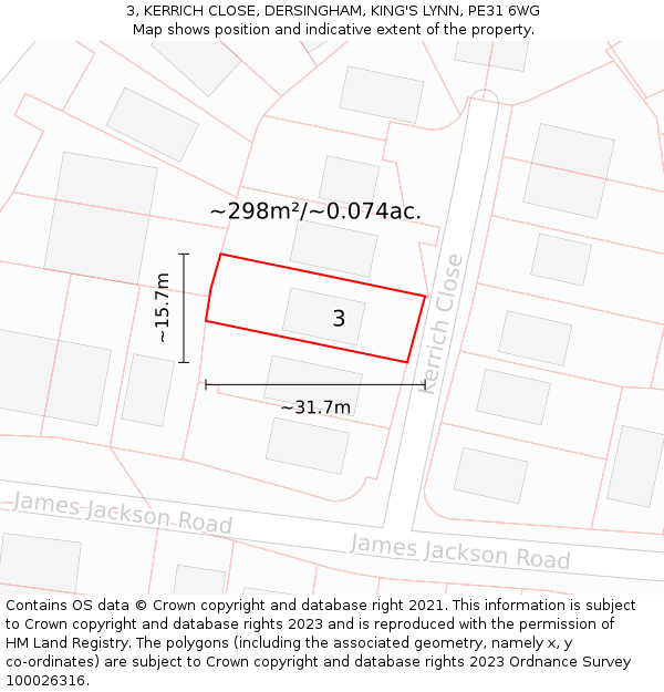 3, KERRICH CLOSE, DERSINGHAM, KING'S LYNN, PE31 6WG: Plot and title map