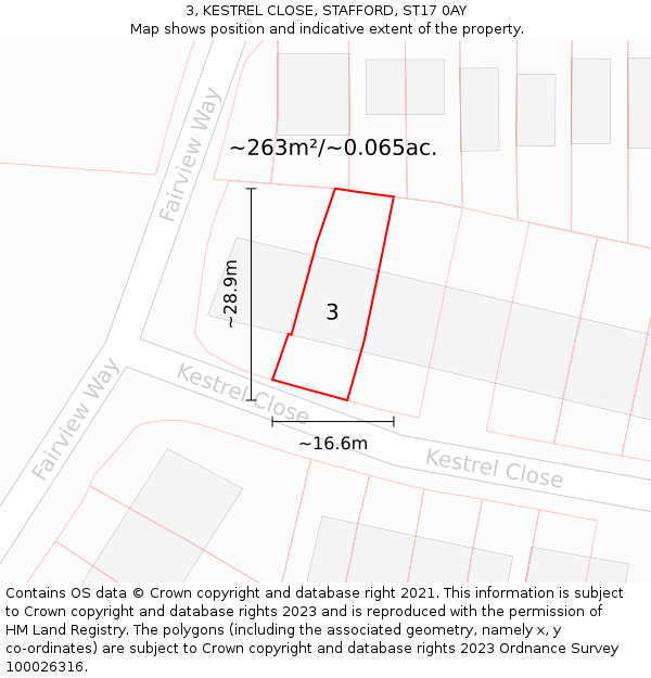 3, KESTREL CLOSE, STAFFORD, ST17 0AY: Plot and title map