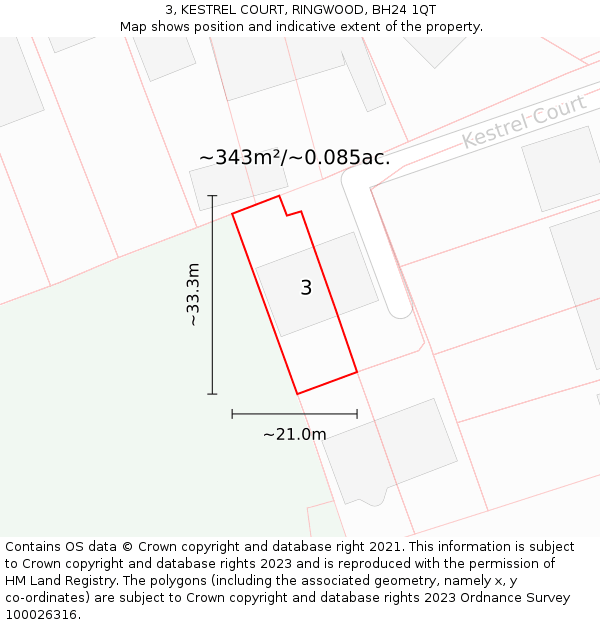 3, KESTREL COURT, RINGWOOD, BH24 1QT: Plot and title map