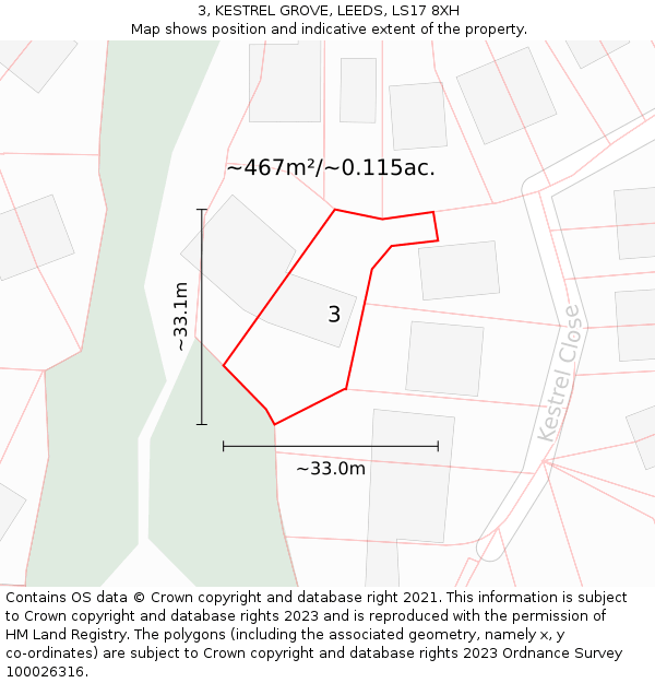 3, KESTREL GROVE, LEEDS, LS17 8XH: Plot and title map