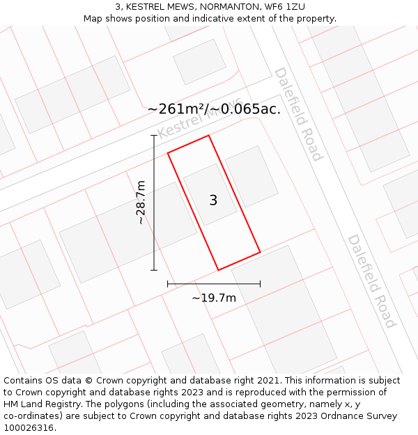 3, KESTREL MEWS, NORMANTON, WF6 1ZU: Plot and title map