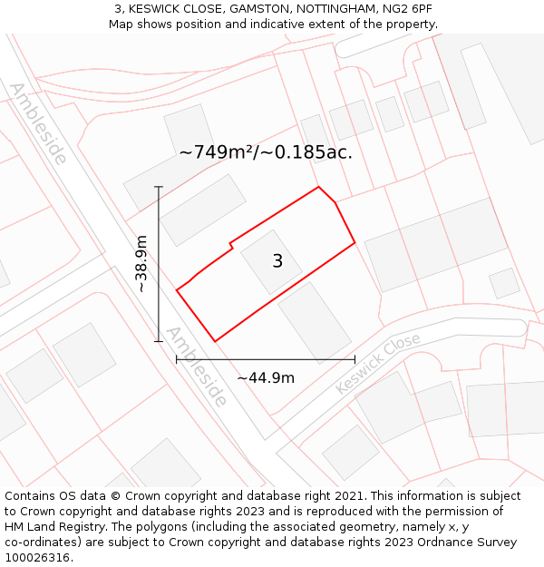 3, KESWICK CLOSE, GAMSTON, NOTTINGHAM, NG2 6PF: Plot and title map