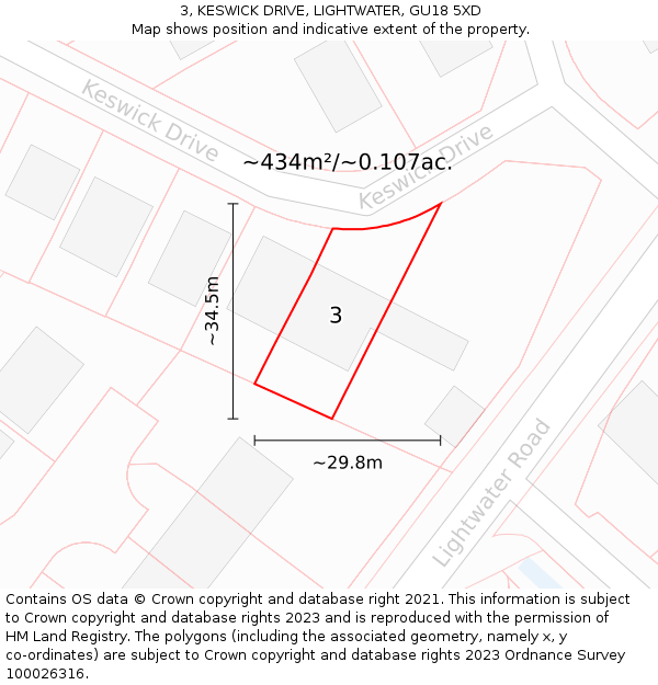 3, KESWICK DRIVE, LIGHTWATER, GU18 5XD: Plot and title map