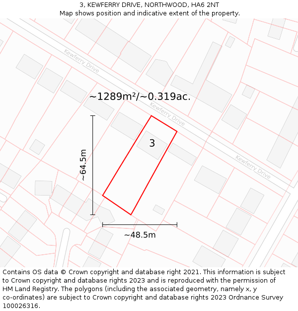 3, KEWFERRY DRIVE, NORTHWOOD, HA6 2NT: Plot and title map