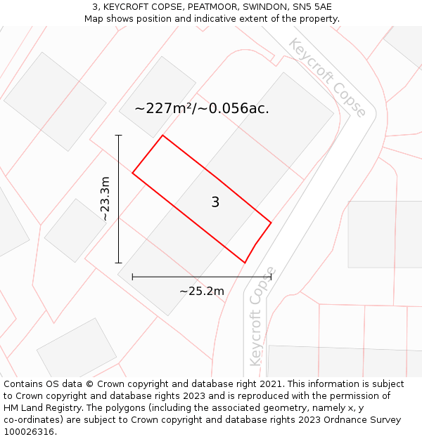 3, KEYCROFT COPSE, PEATMOOR, SWINDON, SN5 5AE: Plot and title map