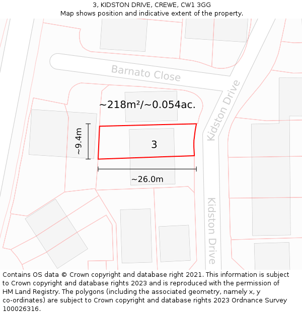 3, KIDSTON DRIVE, CREWE, CW1 3GG: Plot and title map