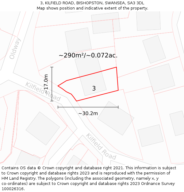 3, KILFIELD ROAD, BISHOPSTON, SWANSEA, SA3 3DL: Plot and title map