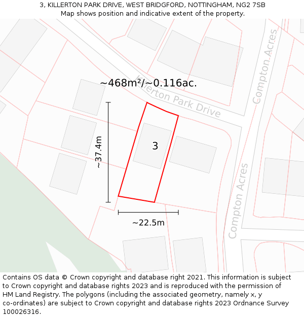 3, KILLERTON PARK DRIVE, WEST BRIDGFORD, NOTTINGHAM, NG2 7SB: Plot and title map