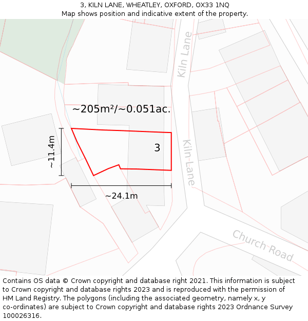 3, KILN LANE, WHEATLEY, OXFORD, OX33 1NQ: Plot and title map