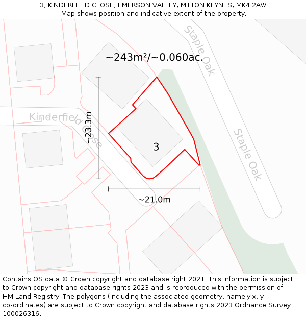 3, KINDERFIELD CLOSE, EMERSON VALLEY, MILTON KEYNES, MK4 2AW: Plot and title map