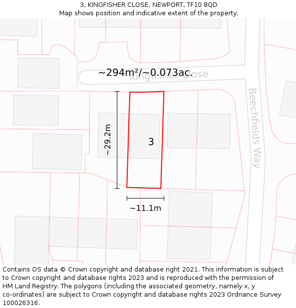 3, KINGFISHER CLOSE, NEWPORT, TF10 8QD: Plot and title map