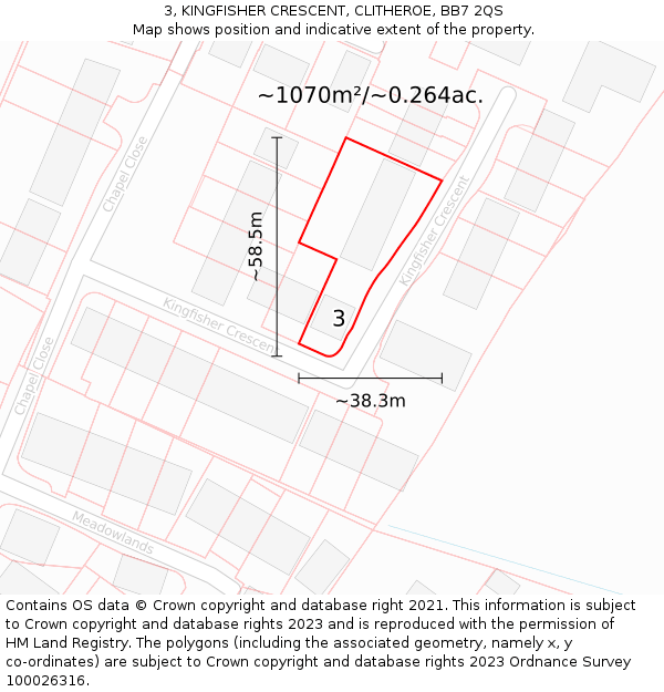 3, KINGFISHER CRESCENT, CLITHEROE, BB7 2QS: Plot and title map