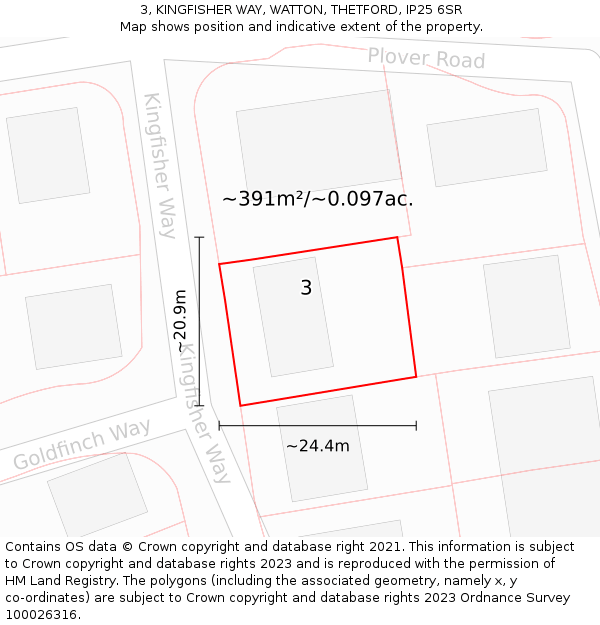 3, KINGFISHER WAY, WATTON, THETFORD, IP25 6SR: Plot and title map