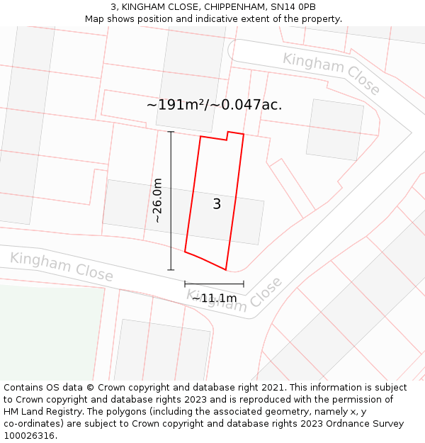 3, KINGHAM CLOSE, CHIPPENHAM, SN14 0PB: Plot and title map