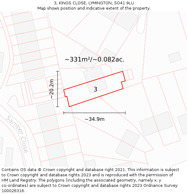 3, KINGS CLOSE, LYMINGTON, SO41 9LU: Plot and title map