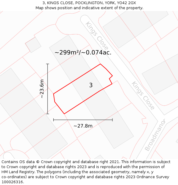 3, KINGS CLOSE, POCKLINGTON, YORK, YO42 2GX: Plot and title map