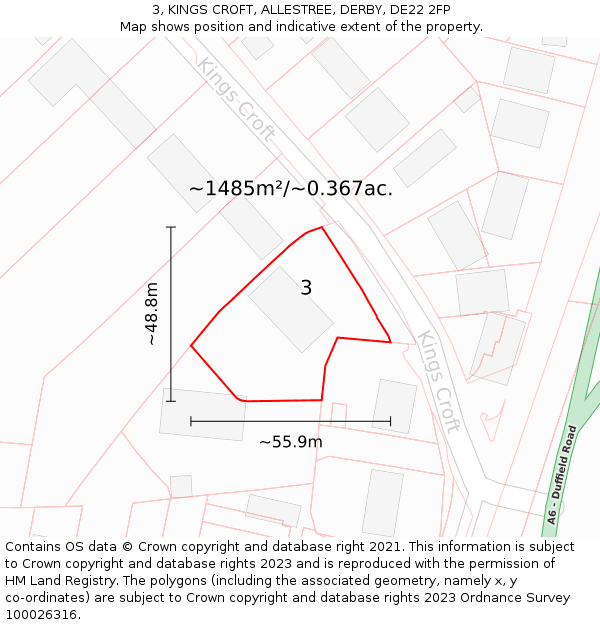 3, KINGS CROFT, ALLESTREE, DERBY, DE22 2FP: Plot and title map