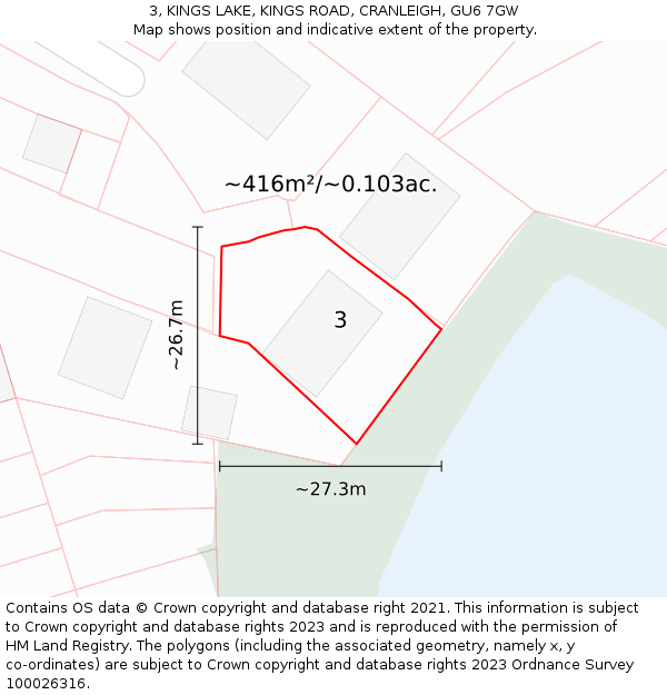 3, KINGS LAKE, KINGS ROAD, CRANLEIGH, GU6 7GW: Plot and title map