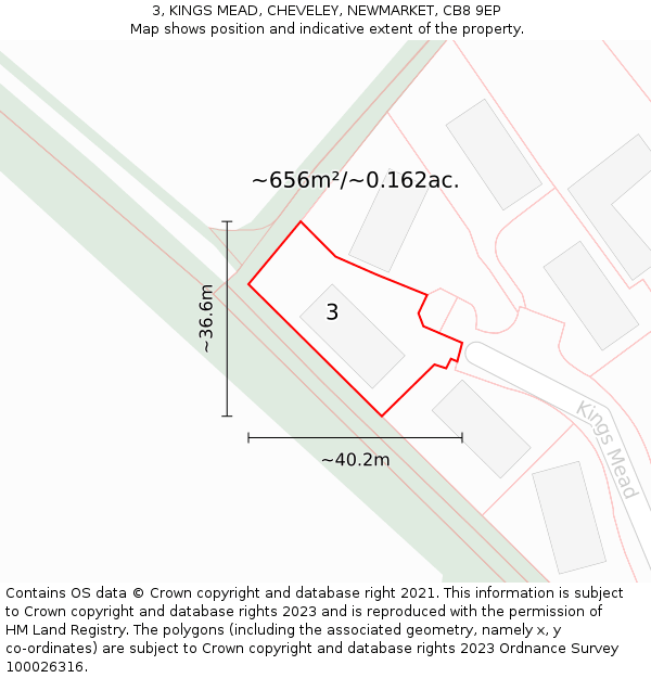 3, KINGS MEAD, CHEVELEY, NEWMARKET, CB8 9EP: Plot and title map