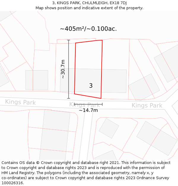 3, KINGS PARK, CHULMLEIGH, EX18 7DJ: Plot and title map